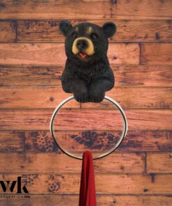 DWK Black Bear Wall Mounted Towel Ring | Cabin Decorations and Hunting Kitchen Decor | Bathroom Hand Towels Holder Bear Cabin Accessories Bath Ring - 8" 17 91MGZdDGR1L