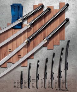 Cold Steel Warrior Series Katana Samurai Sword with Ray Skin Handle, Black Lacquered Wood Scabbard, Black Braid Cord and Brass Menuki, Wakizashi 15 91MdnjMl8LL