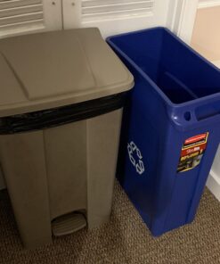 Rubbermaid Commercial Products Slim Jim Plastic Rectangular Recycling Bin with Venting Channels, 23 Gallon, Blue Recycling (FG354007BLUE) 1 36 91MldB4HLZL