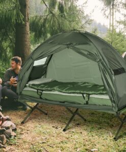 Alternative view of Outsunny Multifunctional Folding Camping Cots for Adults, Elevated Tent with Sleeping Bag, Thick Air Mattress Pad, Portable Single Sleeping Cot Camping Bed