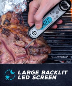Kizen IP100 Digital Meat Thermometer - Instant Read Waterproof Food Thermometers with Bottle Opener for Kitchen, Outdoor Cooking & Grilling - Black, Lcd 12 91MtDasBNL