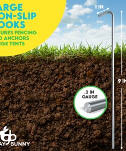 Gray Bunny Galvanized Steel Tent Stakes, 20 Pack, Solid Steel Tent Pegs, Rust Resistant Metal Hook, Garden Stake for Plants and Landscaping, Perfect for Anchoring Camping Tents 10 91Mvy8SnYOL