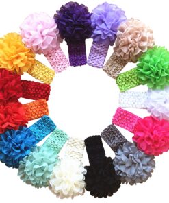 QandSweet Baby Girl's Headbands with Chiffon Lotus Flower Soft Nylon Headwraps for Take Pictures (Camellia Flower 15Pcs) Camellia Flower 15pcs 37 91N05ei8AxL