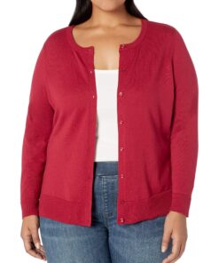 Amazon Essentials Women's Lightweight Crewneck Cardigan Sweater (Available in Plus Size) X-Large Red 11 91NFs8 MsmL