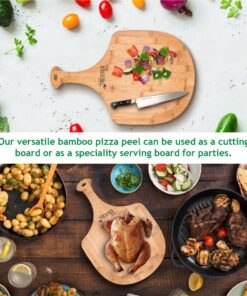 Frederica Trading Premium Bamboo Wooden Pizza Peel Paddle and Cutting Board with Handle (for Baking Pizza, Bread, Cutting Fruit, Vegetables, Cheese) - Personal Size Large 18" (18"L x 11.5" x 11.5") 19 91NGsLFhKQL