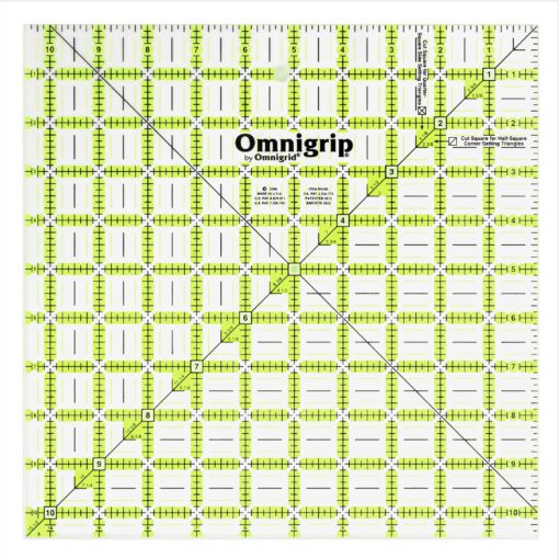 Omnigrid RN105 Non-Slip Quilter's Ruler, 10-½" x 10-½", Clear Square 10-½" x 10-½"