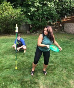 Bottle Bash Outdoor Flying Disc Game Set – Disc Toss Game for Family, Adult & Kids, Backyard and Beach Game - Frisbee Target Lawn Game with Poles & Bottles (Beersbee & Polish Horseshoes) Original - Green 38 91NNcbi5A1L