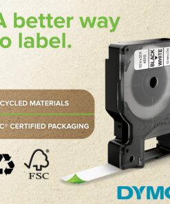 DYMO Standard D1 43613 Labels for LabelManager Label Makers, 1/4" W x 23' L, Black Print on White Tape, Self-Adhesive, 1 Cartridge 1/4" Black on White 8 91NlK5S76PL 1