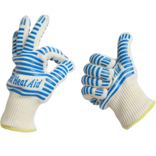 Heat Resistant Gloves, 932°F EN407 Certified. Thick but Light-Weight, Flexible for Oven and BBQ, 2 Blue Gloves, One Size