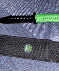 Z-Hunter – Fixed Blade Survival Knife – Partially Serrated Black Steel Blade with Sawback, Full Tang, Green Cord Wrapped Handle w/Lanyard, Nylon Sheath, Outdoor, Hunt, Camp, Hike, Survival, ZB-103 34 91NpM8snIPL