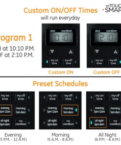 myTouchSmart Indoor and Outdoor Digital Timer, Plug-In, Two Grounded Outlets, Weather Resistant, Presets/ Custom Countdown, Ideal for String Lights, Christmas Lights, 26898 Digital 2 Grounded Outlet 1 Pack Black 17 91O NUlSFL