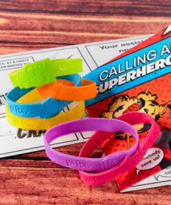 24 Assorted Superhero Comic Quotes & Sayings Colorful Rubber Jelly Bracelets for Children Birthdays, Party Favors, Kid's Goody Bags By Super Z Outlet 21 91O Y0HPjpL
