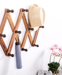 MyGift 10 Hook Burnt Wood Wall Mounted Expandable Accordion Peg Coat Rack Hanger for Entryway, Mudroom or Garage 1 Rack 22 91OSv6gkdiL