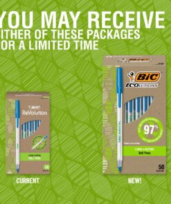 BIC Ecolutions Round Stic Ballpoint Pens, Medium Point (1.0mm), 50-Count Pack, Blue Ink Pens Made from 97% Recycled Plastic 50 Count (Pack of 1) 16 91OcA aMeyL