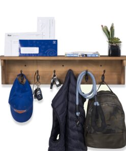 Alternative view of brightmaison Mante Entryway Organizer with Key Holder and Coat Rack, 6 Hooks For Hanging Face Masks, 30" Wood Walnut