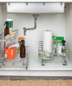 Household Essentials Glidez Multipurpose Chrome-Plated Steel Pull-Out/Slide-Out Storage Organizer for Under Sink or Under Cabinet Use - 2-Tier Design - Fits Standard Size Cabinet or Shelf, Chrome Undersink 12.25" - Standard 31 91OsOMpWEfL