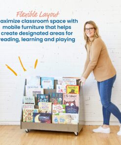 ECR4Kids Double-Sided Mobile Book Display, Classroom Bookshelf, Grey Wash 22 91P 61eTDLL