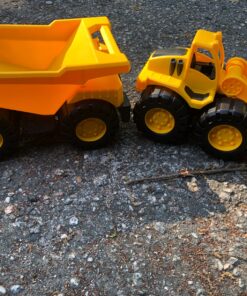Amazon Basics Toy Construction Vehicle Set, Dump Truck and Bulldozer, Indoor/Outdoor, 10-Inch, Pack of 2, Yellow, 10.25" x 12" x 5.75" 80 91P1fo6jmL