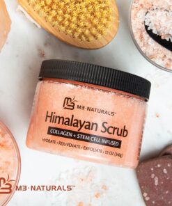 Himalayan Salt Scrub Face Foot & Body Exfoliator Infused with Collagen and Stem Cell Natural Exfoliating Salt Body Scrub for Toning Cellulite Skin Care by M3 Naturals 12 Ounce (Pack of 1) 33 91P4ld30JL 1