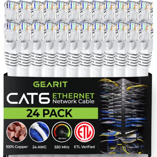 GearIT Cat 6 Ethernet Cable 1 ft (24-Pack) - Cat6 Patch Cable, Cat 6 Patch Cable, Cat6 Cable, Cat 6 Cable, Cat6 Ethernet Cable, Network Cable, Internet Cable - White 1 Foot 1 Foot (24-Pack)