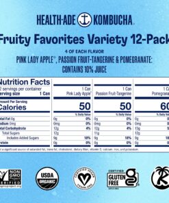 Health-Ade Canned Kombucha Tea Organic Drink, Fermented Tea with Living Probiotics, Detoxifying Acids, Supports Gut Health, Non-GMO, Vegan, Gluten Free, 12 Pack (11.5 Fl Oz Cans), Fruity Favorites Variety Pack in Cans 10 91P7ZAbevNL