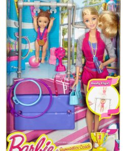 Barbie Gymnastics Playset with Barbie Coach Doll, Small Doll, Spinning Bar, Hoops, Ribbon & 5+ Accessories 11 91PInKM1m1L