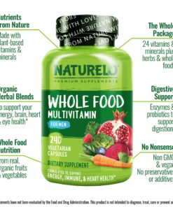 NATURELO Whole Food Multivitamin for Men - Vitamins, Minerals, Antioxidants, Organic Extracts - Vegetarian - for Energy, Brain, Heart, Eye Health - 240 Vegan Capsules, 1 Pack 240 Count (Pack of 1) 15 91PfUZwqEWL