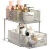 Sorbus 2 Tier Under The Sink Organizer Baskets with Mesh Sliding Drawers —Ideal for Cabinet, Countertop, Pantry, and Desktop, for Bathroom, Kitchen, Office, etc.—Made of Steel (Silver) Silver 12 91Pj5gKL3HL