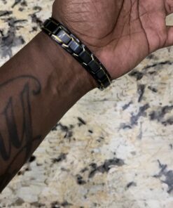 COOLSTEELANDBEYOND Magnetic Stainless Steel Mens Gold Black Power Element Bracelet with Magnets and Free Link Removal Kit Gold and Black 20 91PxI5GrLOL