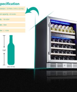 Alternative view of Kalamera 24 inch Wine Cooler, 46 Bottle - Dual Zone Built-in or Freestanding Fridge with Stainless Steel Reversible Glass Door, for Home, Kitchen, or Office. 24 inch/46 Bottles(Dual Zone)