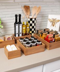 Seville Classics Bamboo Premium Organizer Storage Bins for Kitchen Silverware, Pantry, Closet, Office Desk, Pens, Utensils, Makeup, K Cup, Bamboo, Bin Set (5 Piece) Bin Set (5 Piece) 26 91Q9yL2G0hL