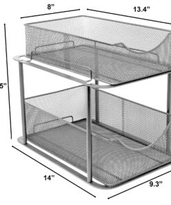 Sorbus 2 Tier Under The Sink Organizer Baskets with Mesh Sliding Drawers —Ideal for Cabinet, Countertop, Pantry, and Desktop, for Bathroom, Kitchen, Office, etc.—Made of Steel (Silver) Silver 16 91QKm eRfHL