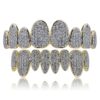 TOPGRILLZ 18K Gold Plated Iced Out Simulated 8 Top and Bottom Diamond Grills for Your Teeth with Extra Molding Bars Gold Set