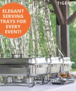 Complete Stainless Steel Chafing Dish Set by TigerChef, Buffet Food Warmer with Foldable Frame, Fuel Holders with Covers, Food Pans, Water Pan, Elegant Buffet Set for Parties, 8 Qt Capacity, Set of 3 2 Half Inserts 10 91QR7IgB09L