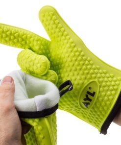 AYL Grilling Gloves, Heat Resistant Gloves BBQ Kitchen Silicone Oven Gloves, Safe Handling of Hot Food, Pots and Pans for Barbecue, Cooking, Baking - Internal Protective Cotton Layer 22 91QZXfCJl9L