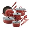 Rachael Ray Cucina Nonstick Cookware Pots and Pans Set, 12 Piece, Cranberry Red Cookware Set 7 91QcVFaPFAL