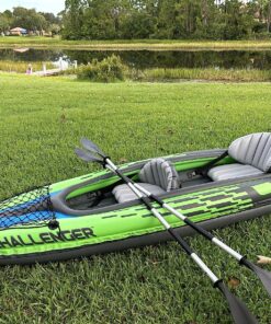 INTEX Challenger Inflatable Kayak Series: Includes Deluxe 86in Aluminum Oar and High-Output Pump – SuperStrong PVC – Adjustable Seat with Backrest – Removable Skeg – Cargo Storage Net green/blue 2-person 47 91QgpxWq1hL