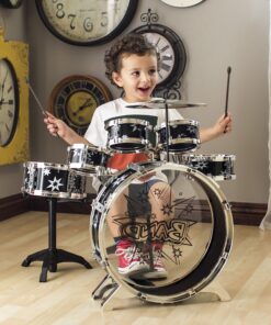 Alternative view of Best Choice Products 11-Piece Kids Beginner Drum Kit, Musical Instrument Toy Drum Set for Music Practice w/Bass, Toms, Snare, Cymbal, Stool, Stand Drumsticks - Black