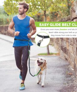 Tuff Mutt Hands Free Dog Leash For Running That Makes A Great Waist Leash for Dog Walking, Double Handle Bungee Leash with Reflective Stitching and Adjustable Dog Walking Belt green/gray 25 91QukIFlcML