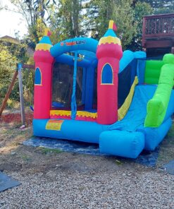 Bounceland Royal Palace Inflatable Bounce House, with Long Slide, Large Bouncing Area, Basketball Hoop and Sun Roof, 13 ft x 12 ft x 9 ft H, UL Strong Certified Blower, Castle Kids Party Theme With Blower 51 91QyQ pkMvL