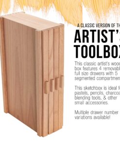 U.S. Art Supply 4 Drawer Wood Artist Supply Storage Box - Pastels, Pencils, Pens, Markers, Brushes 38 91RDSEX2caL