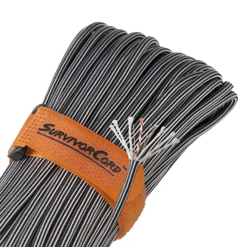 620 LB SurvivorCord Hank, Paracord 550 Type III, Military Grade, Heavy Duty Paracord with 3 Survival Strands, Cordage for Camping, with Survival Firestarter. Black Steel (100 Ft) 100.0 Feet