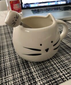 Teagas Cat Coffee Mugs for Crazy Cat Lady - Black & White Ceramic Cat Coffee Mugs and Cute Cat Spoons Set for Coffee Tea 12oz Black/White 27 91RPBmkmDZL