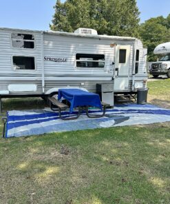 Stylish Camping 159183 9-feet by 18-feet Reversible Mat, Plastic Straw Rug, Large Floor Mat for Outdoors, RV, Patio, Backyard, Picnic, Beach, Camping (Blue/Grey) 9x18 Blue/Grey 21 91RQH5xo06L