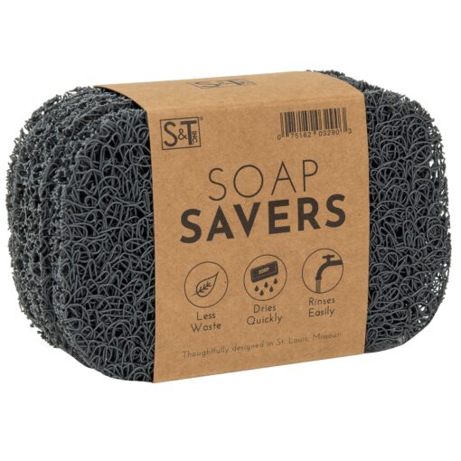 S&T INC. Soap Holder for Kitchen and Bathroom Soap Dish, Soap Saver for Hand Soap and Bar Soap, 4 Pack, 2.9 Inches by 4.4 Inches, Dark Grey