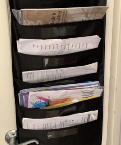 Black Pocket Chart for Classroom - 10 Pocket Storage Rainbow Pocket Charts , 3 Over Door Hangers Included, Hanging Wall File Organizer for File Folders, School Mailbox, Home/Office Papers Black - (10 Name Tag Pockets) 23 91RW3dgSiEL