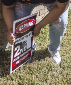 VIBE INK 12" x 18" Warning Protected by 2nd Amendment Security Plastic Yard Sign with 15" Metal Stand for Lawn Grass and more - Stake included. Protect your home, and property! MADE IN THE USA! 12 91Ri9cq8H L