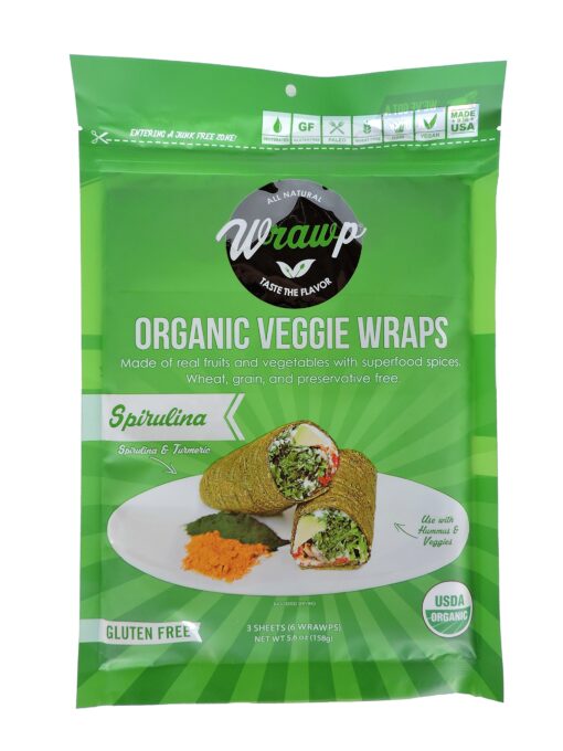 WrawP Organic Feggie Wrap - Spirulina (1PACK) Gluten Free, Plant Based 5.3 Ounce