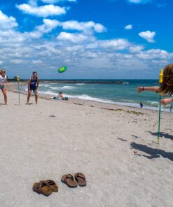 Bottle Bash Outdoor Flying Disc Game Set – Disc Toss Game for Family, Adult & Kids, Backyard and Beach Game - Frisbee Target Lawn Game with Poles & Bottles (Beersbee & Polish Horseshoes) Original - Green 25 91Rlj8cbx L