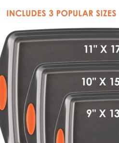 Alternative view of Rachael Ray Nonstick Bakeware Set with Grips, Nonstick Cookie Sheets / Baking Sheets - 3 Piece, Gray with Orange Grips